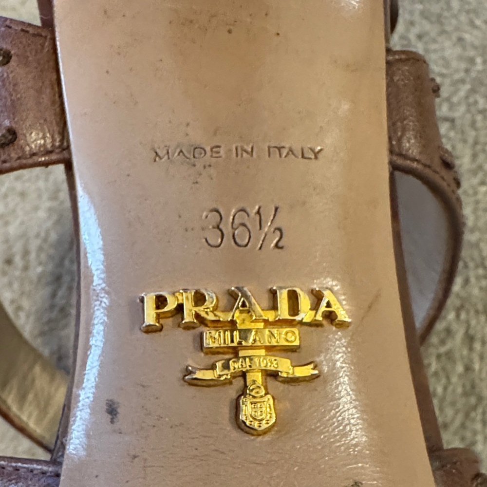 Prada Brown Strappy Leather Heels 36.5 - Picture 2 of 13